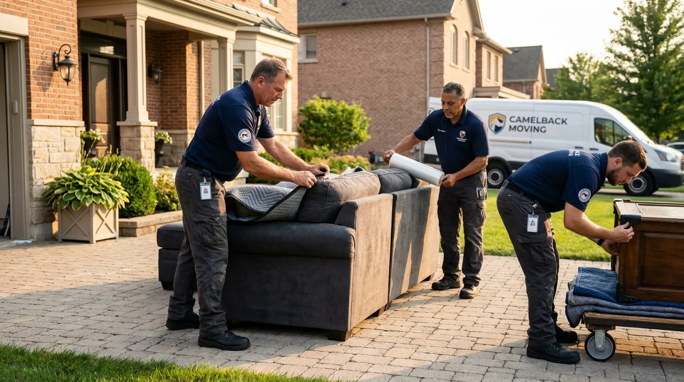 Large estate moving crew wrapping furniture in Albertson, NY